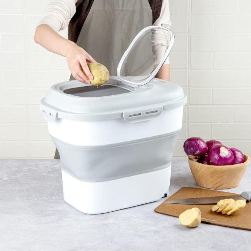 Restaurantware-17.7 x 13 x 14.8 Inch Collapsible Container, 1 Durable Storage Container - Built-In Handles, Gray Plastic Household Organizer With Handles, Collapsible, For Home Purpose And More