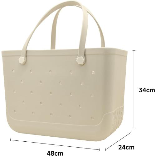 X-Large Waterproof Sandproof Rubber Beach Tote Bag with Zipper Pocket and Phone Kickstand Cup