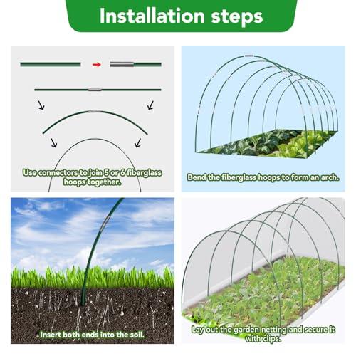 Garden Netting Kit for Raised Beds, 10x50FT Ultra Fine Mesh Netting ＆6 Sets Fiberglass Garden Hoops, Insect Netting for Garden Plant Row Cover Vegetable Flowers Protection Barrier