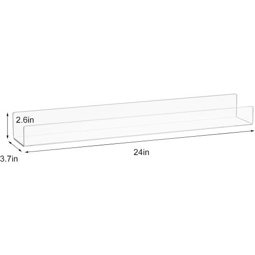 NIUBEE 24”Acrylic Floating Bookshelf for Kids Wall Bookshelves 1 Pack | Premium Acrylic 50% Thicker with Screwdriver Clear Bathroom Extra-Large Storage Shelves Display Organizer