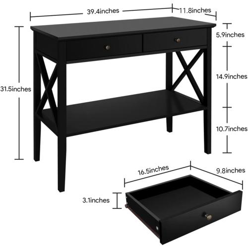 ChooChoo Console Table with Drawers, Narrow Wood Accent Sofa Table Entryway Table with Storage Shelf for Entryway, Front Hall, Hallway, Living Room, Black