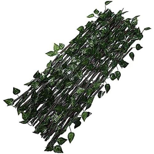 17x95 Brown Wood Expandable Lattice Fence Green Faux Ivy Leaves Backdrop Panel - Wedding Party Decorations Supplies