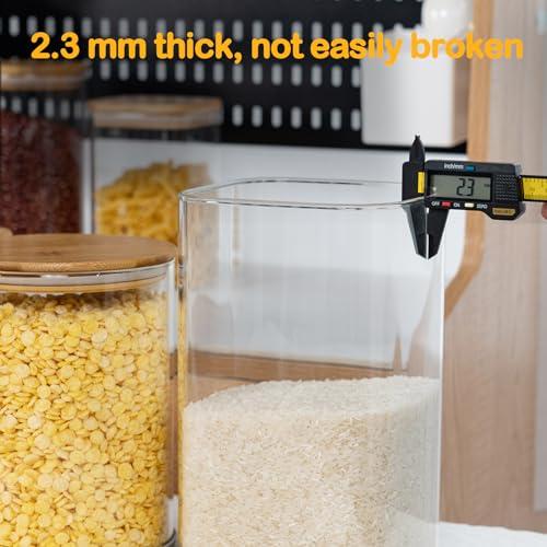 Airtight Glass Square Storage Canister with Bamboo Lid Set of 2 Glass Jars for Sugar, Flour, Cookies and Coffee beans