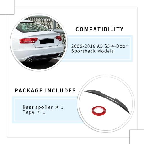 Rear Trunk Spoiler PSM-Style Compatible with (A5 S5 RS5 4DR Sportback 2008-2016, Carbon Fiber Pattern)