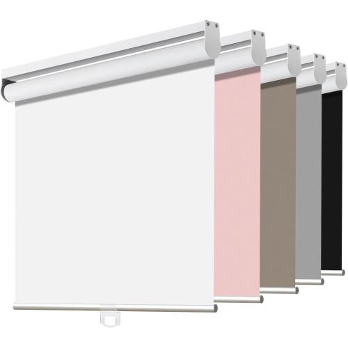 Joydeco Blackout Cordless Roller Shade White Fabric Mini Blinds & Shades for Windows 28 Inch Wide Home Darkening(28x 75)