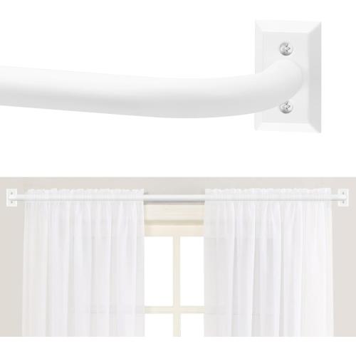 White Wrap Around Curtain Rods 48 to 90 Inch:Blackout Heavy Duty Adjustable Window Curtain Rod for Bedroom Kitchen,Modern Decorative Curved French Metal Single Drapery Rods Easy Install,White