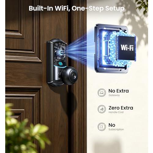 Veise VE028 WiFi Fingerprint Smart Door Lock with Knob Handle, Matte Black