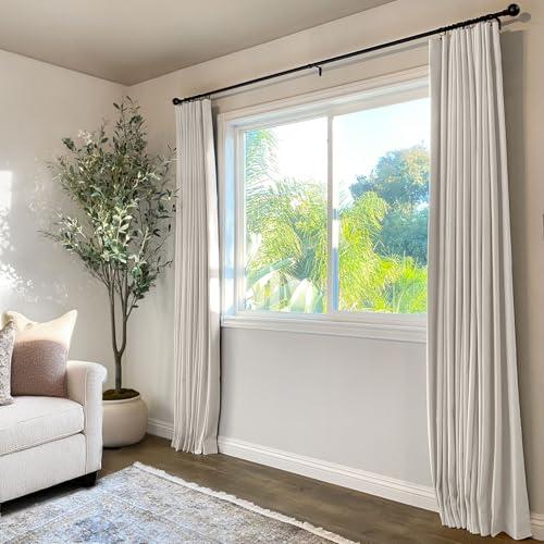 INOVADAY 100% Blackout Curtains for Bedroom, Black Out Curtains 96 Inch Long, Clip Rings Linen Blackout Drapes, Thermal Insulated Room Darkening for Living Room, 2 Panels - Beige,W50xL96