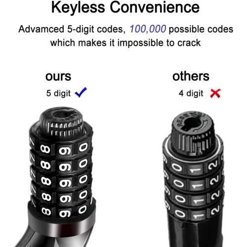 NDakter Bike Lock, 4/5.6 Feet Bicycle Cable, High Security 5 Digit Resettable Combination Coiling Bicycle Lock, Heavy Duty Anti Theft Cable with Mounting Bracket, 1/2 Inch Diameter (12mm)