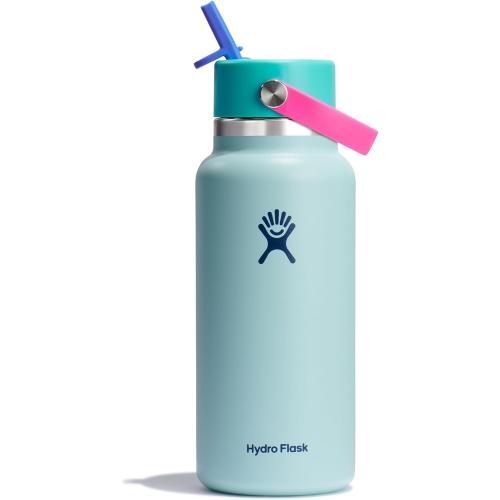 Hydro Flask Water Bottle - Insulated Stainless Steel - Wide Mouth Flex Straw Lid, Non Spill, Leakproof and Refillable in 32 Oz Polar Plunge !has dint!