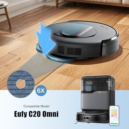 6-Pack C20 Mop Pads Compatible with Eufy Robot Vacuum Omni C20 – Washable Microfiber Mopping Cloth Refills, Reusable Replacement Pads for C20 Omni Floor Cleaner