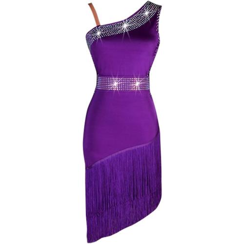SizeM/L Latin Dance Dresses Women's Performance Spandex Tassel Crystals Rhinestones Sleeveless Dress