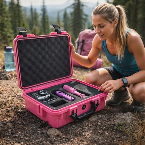 Relaxweex 11.3 x 12.4 x 6.5 Inch Hard Case, Grid Shell, Rose Red | Waterproof Portable Protective Case with Knife, DIY Customizable Foam Insert, Camera Drones Equipment Tools Test Instruments