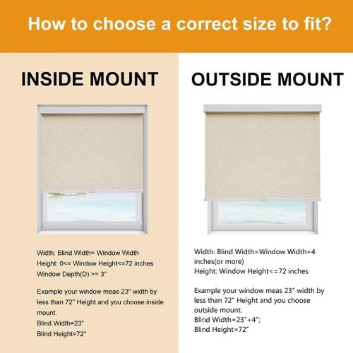 Persilux Free-Stop Cordless Roller Window Blinds Light Filtering Roller Shades for Windows (Khaki 24 W x 72 H) Natural Woven Fabric UV Protection Thermal Insulation Roller Blinds for Windows, Home