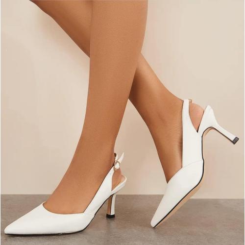 Size 8.5 Color White Rilista Women's Slingback Kitten Heels Closed Pointed Toe Wedding Party Dress Pumps Shoes