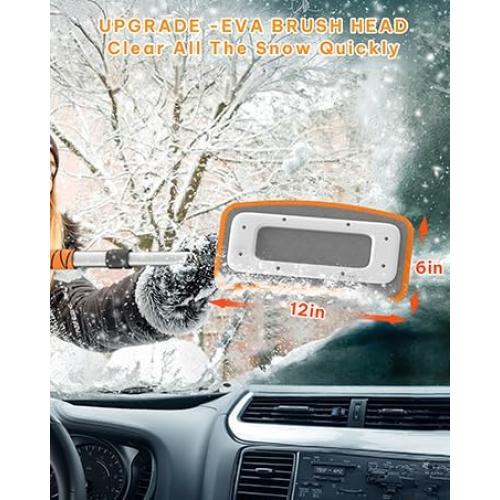 helloleiboo 39.8 Snow Brush for Car Extendable Snow Broom Detachable Ice Scrapers with 12-Inch 180° Pivoting Brush Head for Car Truck SUV (Orange)