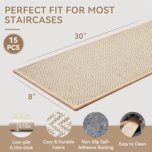 YDKGL Stair Treads for Wooden Steps Non Slip Indoor Beige 8 x 30 15 Pack