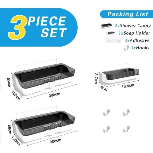 2-Piece Shower Organizer, Detachable, Double-Layer Shower Shelf, No Drilling Required, for Bathroom and Kitchen (Black and White)