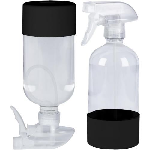 2 Pack 360° Glass Spray Bottles with Silicone Sleeve, 16 oz Empty Refillable Containers with Adjustable Spray Nozzles, Spray Bottles for Hair, Cleaning Solutions and Plants Black