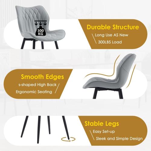 Kidol & Shellder Dining Chairs Set of 2 Modern Kitchen Chairs with Back Armless Accent Chairs for Living Room Upholstered Faux Leather Chair Mid Century Comfy Side Chair with Metal Legs, Grey