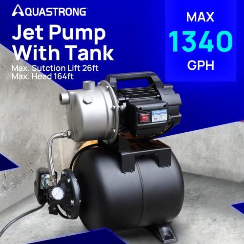 Aquastrong 1.6 HP Shallow Well Pump with Pressure Tank, 1320 GPH, 115V, Stainless Steel Irrigation, Automatic Water Booster Jet Pump for Home, Garden, Lawn