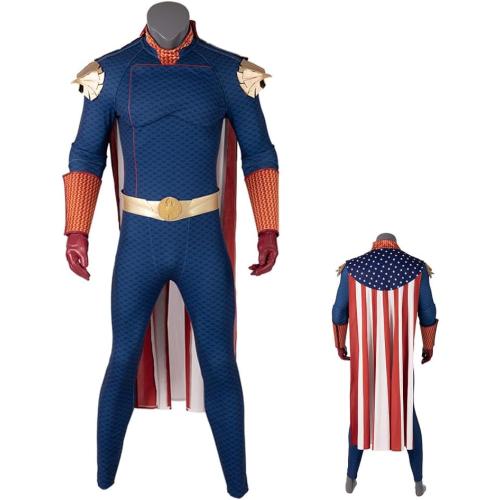 Mens Homelander Cosplay Costume, Homelander Luxury Battle Uniform Bodysuit with Cloak for Halloween Party