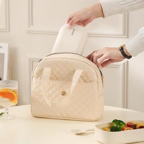 Lunch Bag for Women, Small Lunch Box for Women, Insulated Lunch Bag with Front Pocket for Adults (Cream)