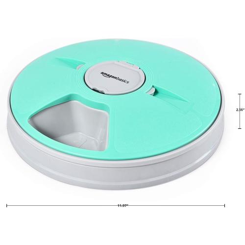 Amazon Basics Automatic Pet Feeder, Electronic Timed Dog and Cat Food Dispenser, 6 Portions, Plastic, Teal, 12 X 12 X 2.3