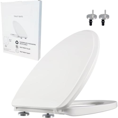 MUU Toilet seat, Slow Close, White heavy duty Toilet Seat with Non-slip Seat Bumpers Easy to Install & Clean PP Material Replacement Toilet Seat Fits All Toilet Brands Elongated Toilets(MU357-PP)