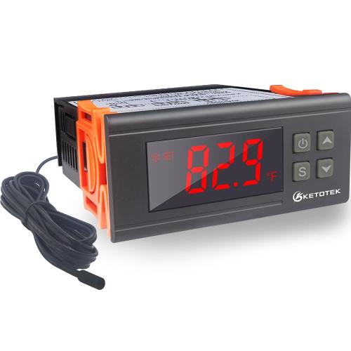 KETOTEK Digital Temperature Controller AC110V 10A Fahrenheit Thermostat with 2m Waterproof Sensor 2 Relays Heating Cooling Incubator