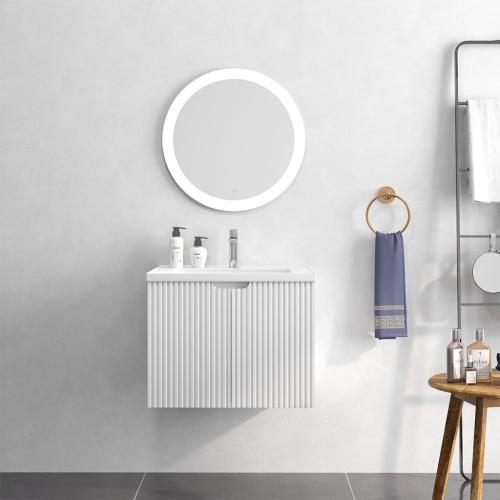 24 Fluted Bathroom Vanity with Sink, Bathroom Vanities Cabinet with Sink Combo, Wall Mounted Floating Cabinet, Mid-Century Modern Floating Vanity for Small Space, Washed Ash Grey