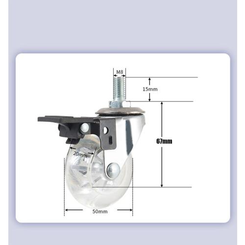 Castor Wheels 2-inch 7 pack Transparent Wheel Screw Threaded Stem Casters Office Chair Caster Wheel Clear Swivel Casters with Brake for Sofa Chair Cabinet Casters Wheels