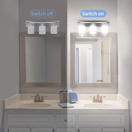 Bathroom Vanity Light Fixture - Over Mirror - Modern Glass Shade - Brushed Nickel, E26 Base, 3-Light