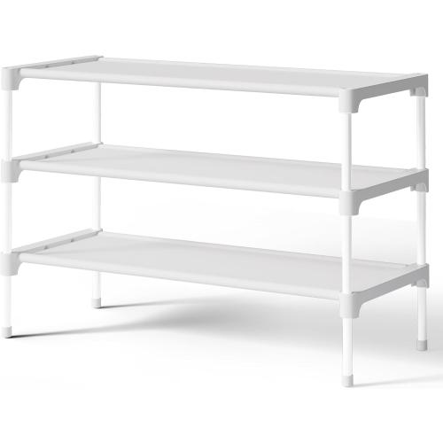 Kitsure Shoe Rack - Non-Woven Shoe Rack Shelf, Shoe Organizer for Closet, Entryway, Garage & Corridor, Stackable Shoe Shelves, 27.5 Wide - 3 Tier, White