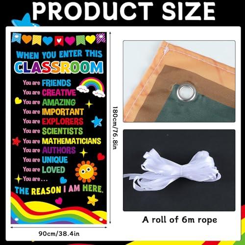 Wiooffen When You Enter This Classroom Door Cover Affirmation Station Empowerment Door Decor Motivational Hanging Banner Decor Back to School Front Door Porch Sign Classroom Welcome Photo Background