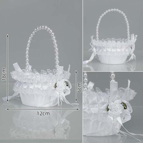 Wedding Flower Girl Basket with Pearl Handle,Satin Flower Storage Basket for Wedding Home Garden Decor (5835 Small, 1)