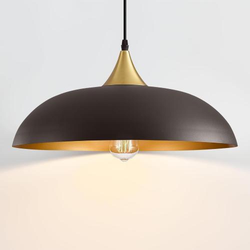 Eustace Oversized 17.8 Gold Accent Pendant Light, Farmhouse Hanging Lamp | Oversized 17.8 Dome pendant light and matte gold interior, adjustable height 10-75 for kitchen island, dining table
