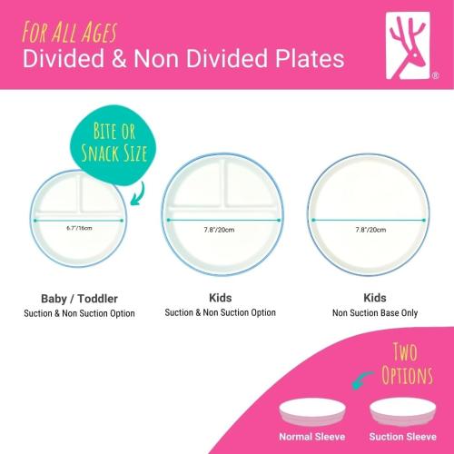 6.7” Elk and Friends Kids Porcelain Divided Plates with Silicone Sleeves | Suitable for Babies/Kids/Toddlers | Microwave & Dishwasher Safe | Non Slip | Snack Dishes