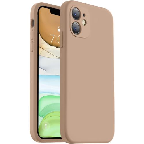 Vooii Compatible with iPhone 11 Case, Upgraded Liquid Silicone with [Flat Edges] [Camera Protection] [Soft Anti-Scratch Microfiber Lining] Phone Case for iPhone 11 6.1 inch - Light Brown