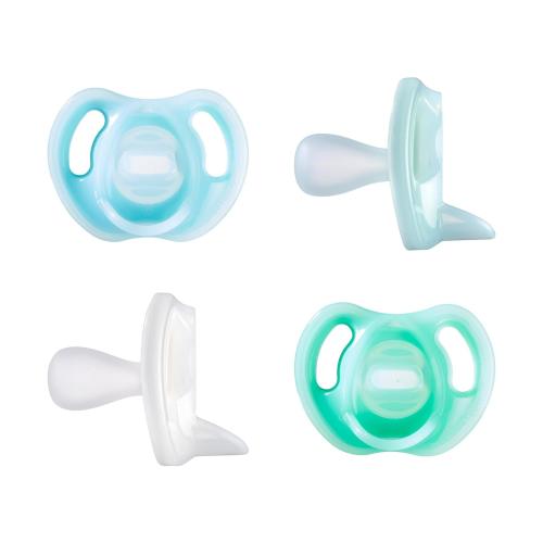 Tommee Tippee Ultra-Light Silicone Pacifier, 0-6 Months, Symmetrical One-Piece Design, BPA-Free Silicone Binkies, Blue/Green/Clear, Pack of 4 ‼️ ( THE ITEM DOESN’T HAVE THE PACKAGE )‼️