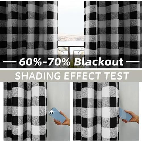 DriftAway Buffalo Plaid Check Curtains Black and White Buffalo Checkered Blackout Curtains for Farmhouse Bedroom Living Room Darkening Thermal Country Window Treatment Curtains 2 Panels 96 Inch Long