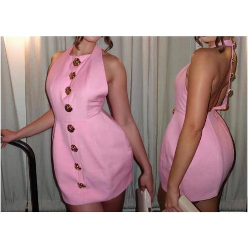 Clothes Women Backless Open Back Cocktail Mini Dresss Strapless Sleeveless Tweed Dress