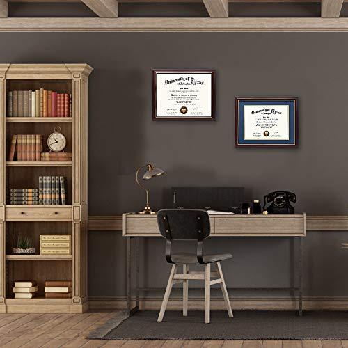 GraduationMall 8.5x11 Diploma Frame with Navy over Gold Mat or Display 11x14 Certificate without Mat,Solid Wood & UV Protection Acrylic,Cherry Finish with Gold Trim