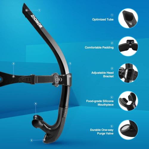 ZIONOR Swim Snorkel for Lap Swimming Adult, Front Snorkel Tube Swimming Training, Comfortable Mouthpiece One-Way Purge Valve for Pool, Outdoors
