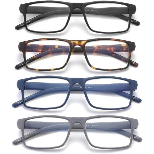 4 Pack Reading Glasses Blue Light Blocking for Men Women,Rectangular Frame Computer Readers with Spring Hinge,Reading Glasses for Men Women，Anti Eyestrain/UV Ray Eyeglasses (2.75x)