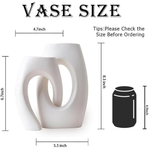 Ceramic Vase Set of 2 by DecoVlog, White Hollow Living Room Decor Vase, Minimalist Decorative Modern Boho Vase for Table Centerpiece Wedding Dining Living Room Office House Decoration