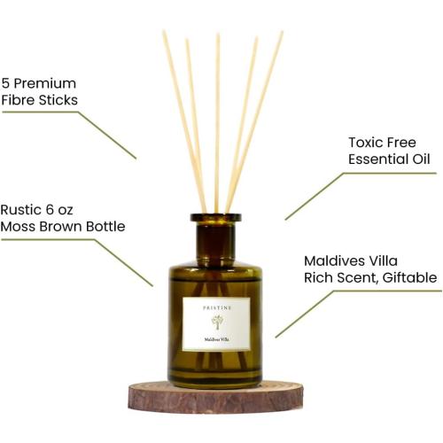 PRISTINE Maldives Villa/Inspired by Marriott Hotel Reed Diffuser for Home | Citrusy Grapefruit, Apple/Ocean Breeze/Sandalwood Oil Reed Diffuser Set & Reed Diffuser Sticks | Home Decor Scent Diffuser