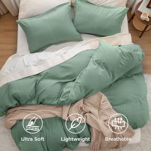 Bedsure Prewashed Duvet Cover King, Cotton-Like Bedding Set, Sage Green