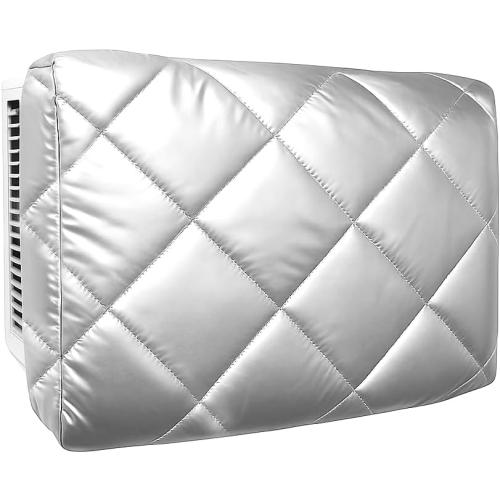 Indoor Window Air Conditioner Cover, Silver, Quilted Insulated Waterproof, Double-Layer Cotton Padding, Windproof Design (L-23.2*14.5*3in)