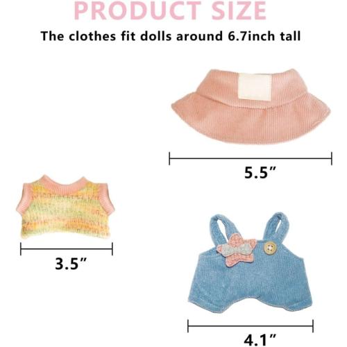 17cm Doll Clothes Outfits - Cozy Knit Top & Beanie Hat for 6.7 Inch Collectible Dolls (Blue Overalls)